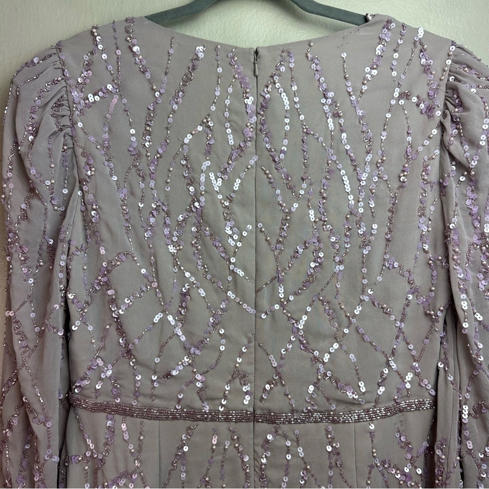 Mac Duggal sequin V-neck, long bishop sleeve trumpet dress Sz 10 - Picture 8 of 14